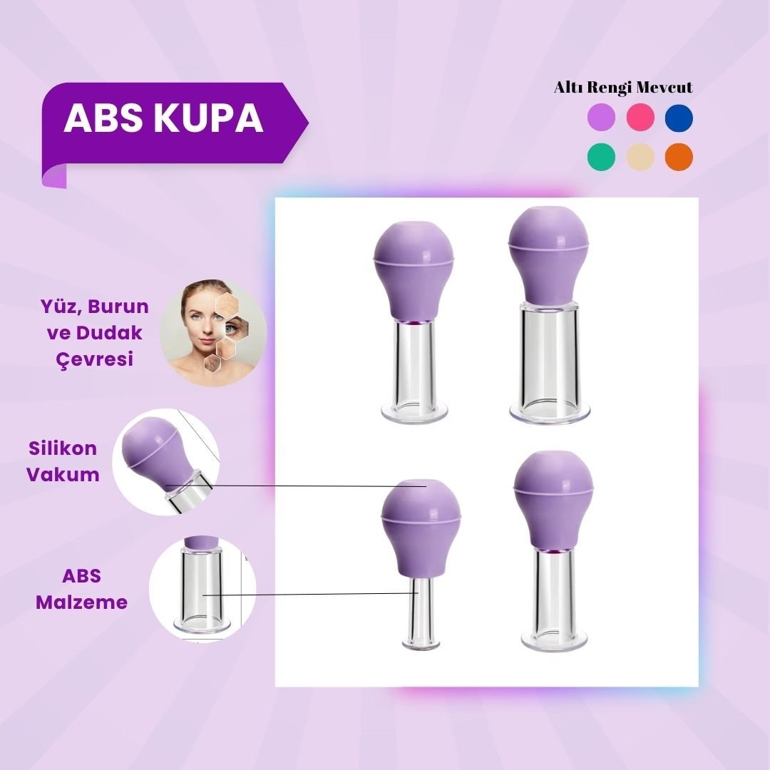 Silikon Vakumlu ABS Plastik Yüz Masaj Kupası 4'lü Set Mor