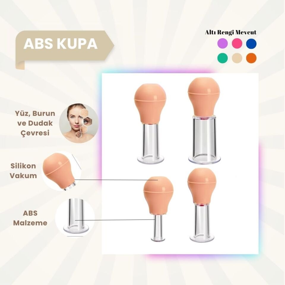 Silikon Vakumlu ABS Plastik Yüz Masaj Kupası 4'lü Set Bej