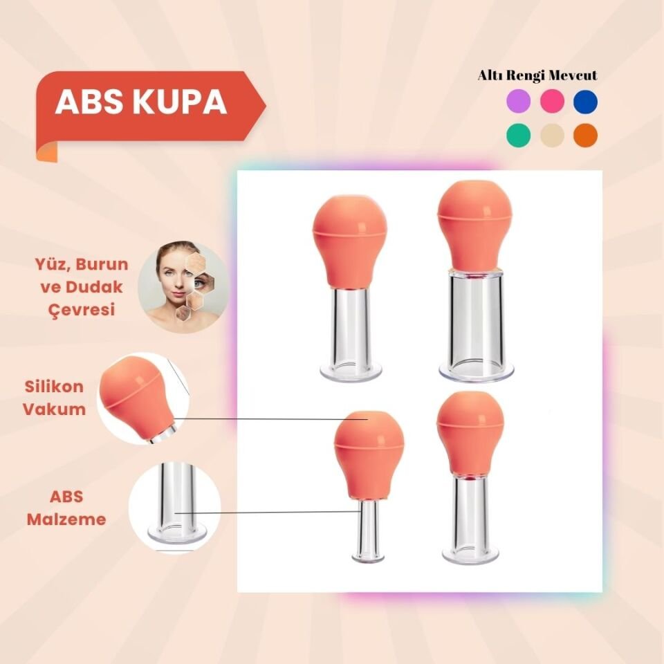 Silikon Vakumlu ABS Plastik Yüz Masaj Kupası 4'lü Set Turuncu