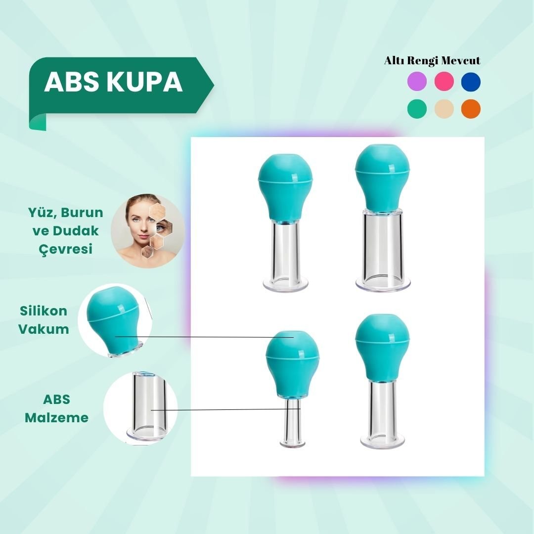 Silikon Vakumlu ABS Plastik Yüz Masaj Kupası 4'lü Set Yeşil