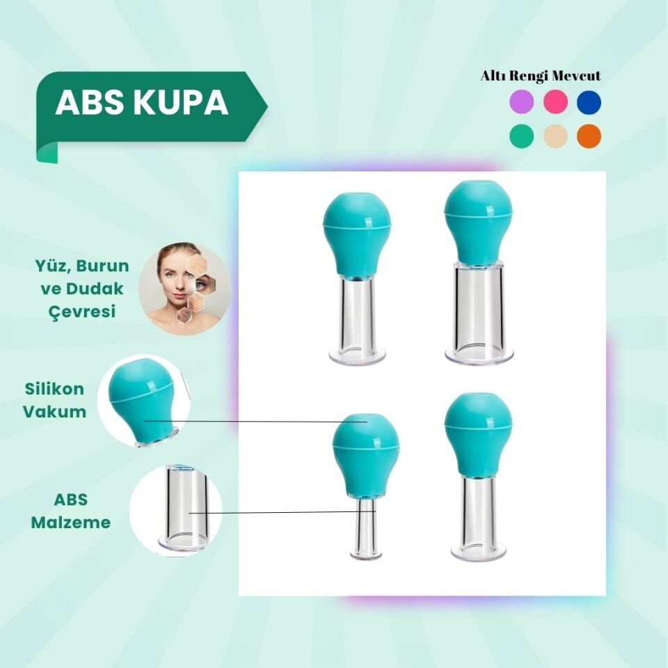 Silikon Vakumlu ABS Plastik Yüz Masaj Kupası 4'lü Set Yeşil