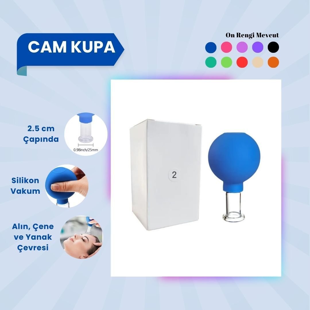 Silikon Vakumlu Cam Yüz Masaj Kupası No:2 Mavi