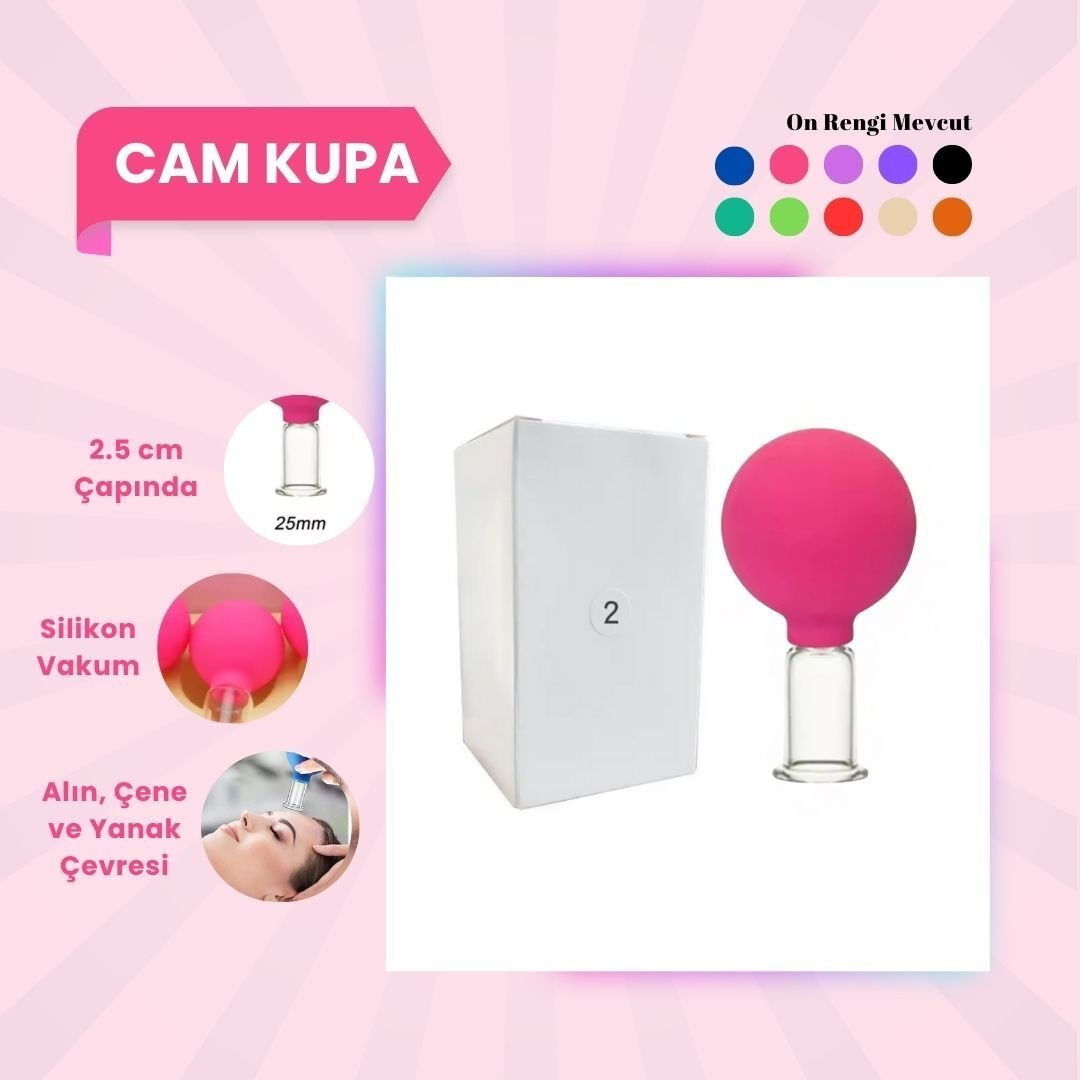 Silikon Vakumlu Cam Yüz Masaj Kupası No:2 Pembe