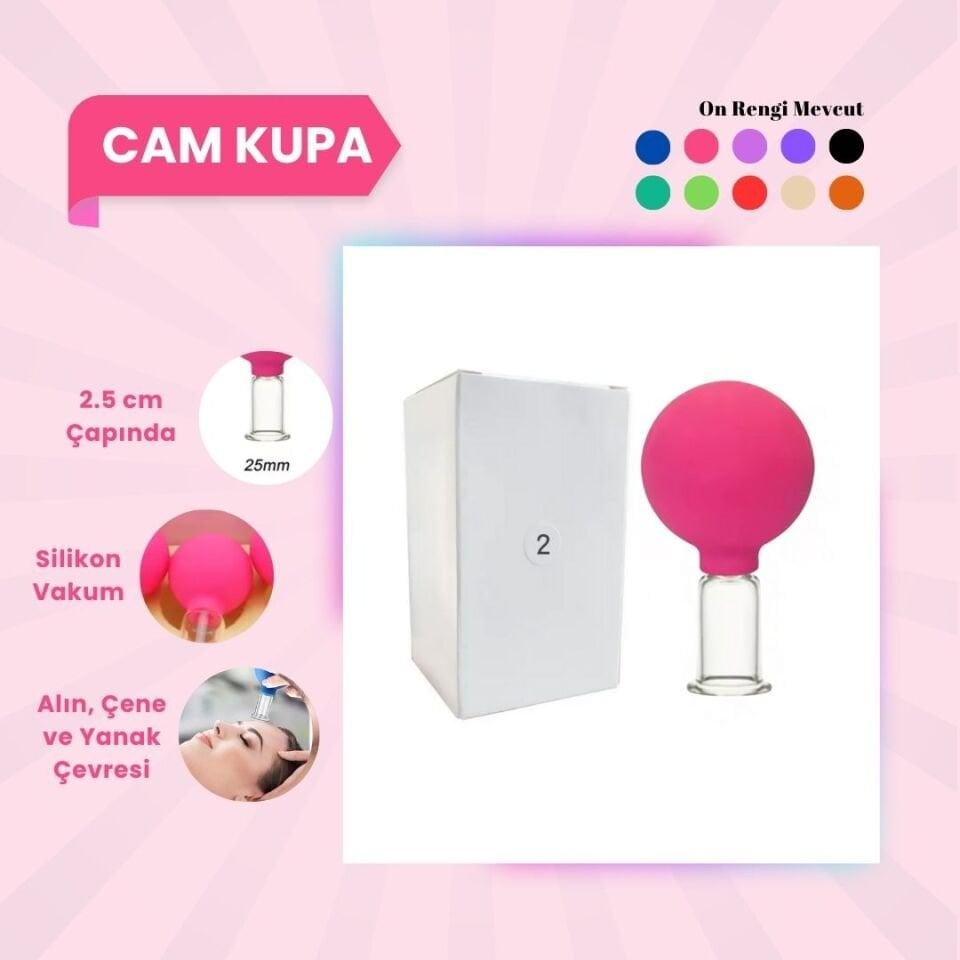 Silikon Vakumlu Cam Yüz Masaj Kupası No:2 Pembe