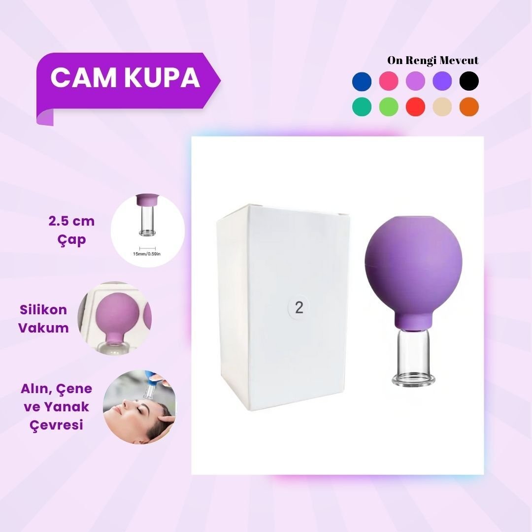 Silikon Vakumlu Cam Yüz Masaj Kupası No:2 Koyu Mor