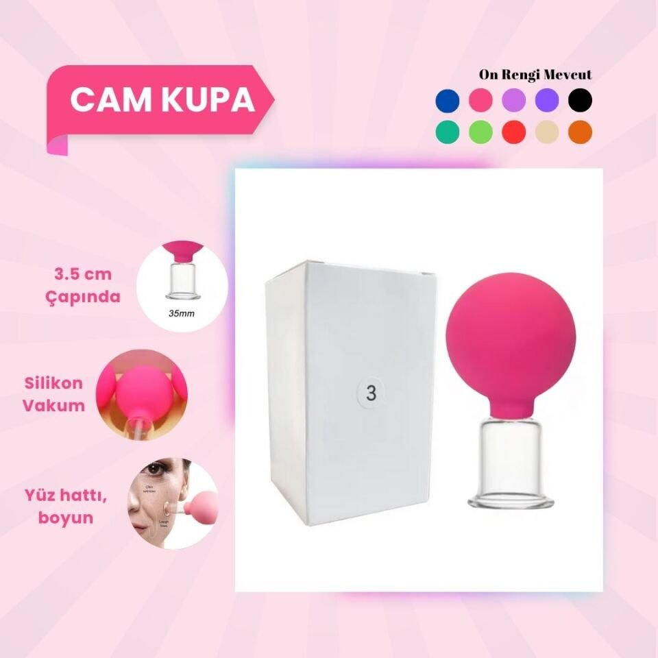 Silikon Vakumlu Cam Yüz Masaj Kupası No:3 Pembe