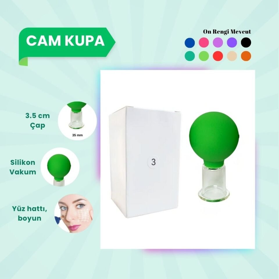 Silikon Vakumlu Cam Yüz Masaj Kupası No:3 Açık Yeşil