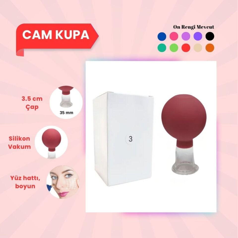 Silikon Vakumlu Cam Yüz Masaj Kupası No:3 Kırmızı