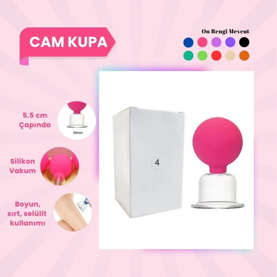 Silikon Vakumlu Cam Yüz Masaj Kupası No:4 Pembe