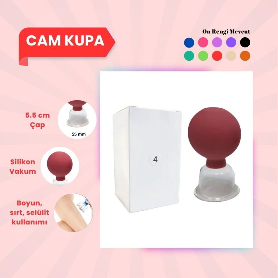 Silikon Vakumlu Cam Yüz Masaj Kupası No:4 Kırmızı