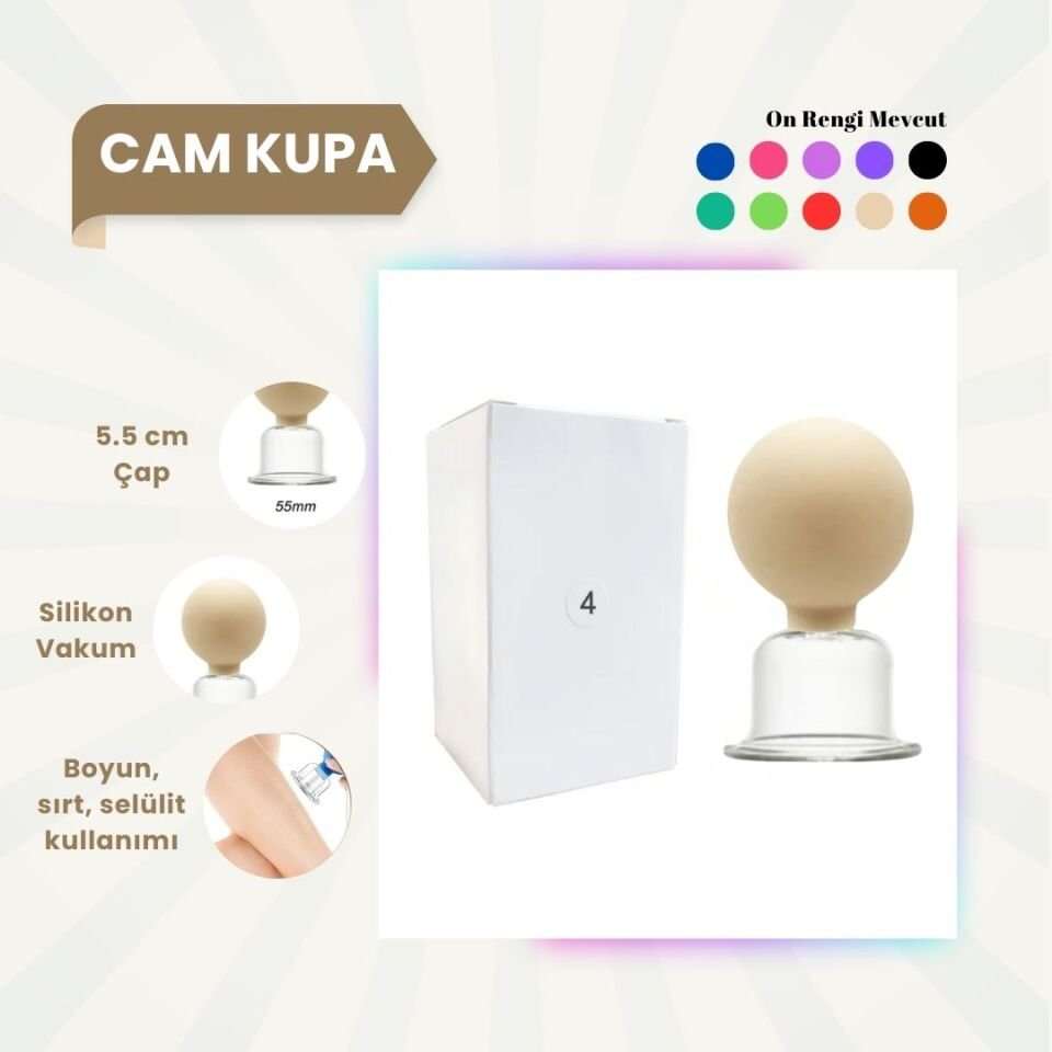 Silikon Vakumlu Cam Yüz Masaj Kupası No:4 Bej