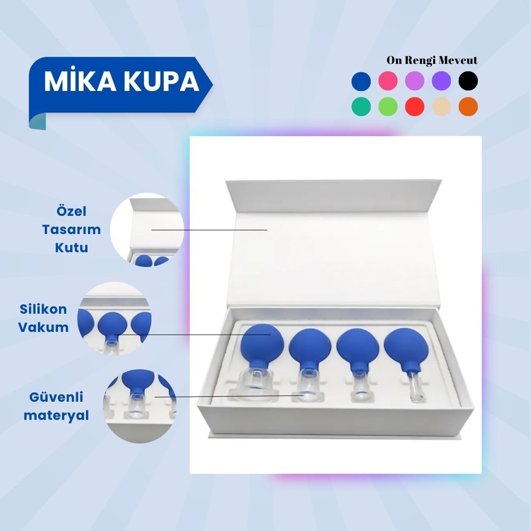 Silikon Vakumlu Mika Yüz Masaj Kupası 4'lü Set Mavi