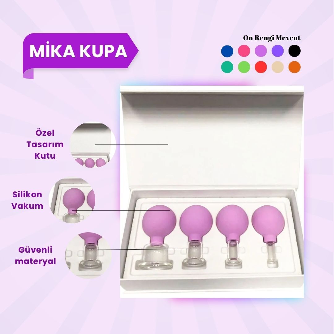 Silikon Vakumlu Mika Yüz Masaj Kupası 4'lü Set Mor