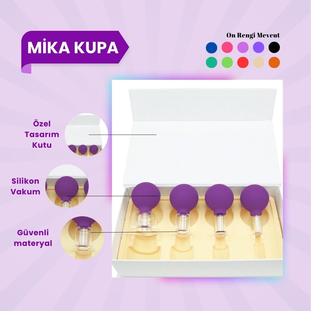 Silikon Vakumlu Mika Yüz Masaj Kupası 4'lü Set Koyu Mor