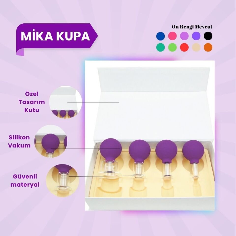 Silikon Vakumlu Mika Yüz Masaj Kupası 4'lü Set Koyu Mor