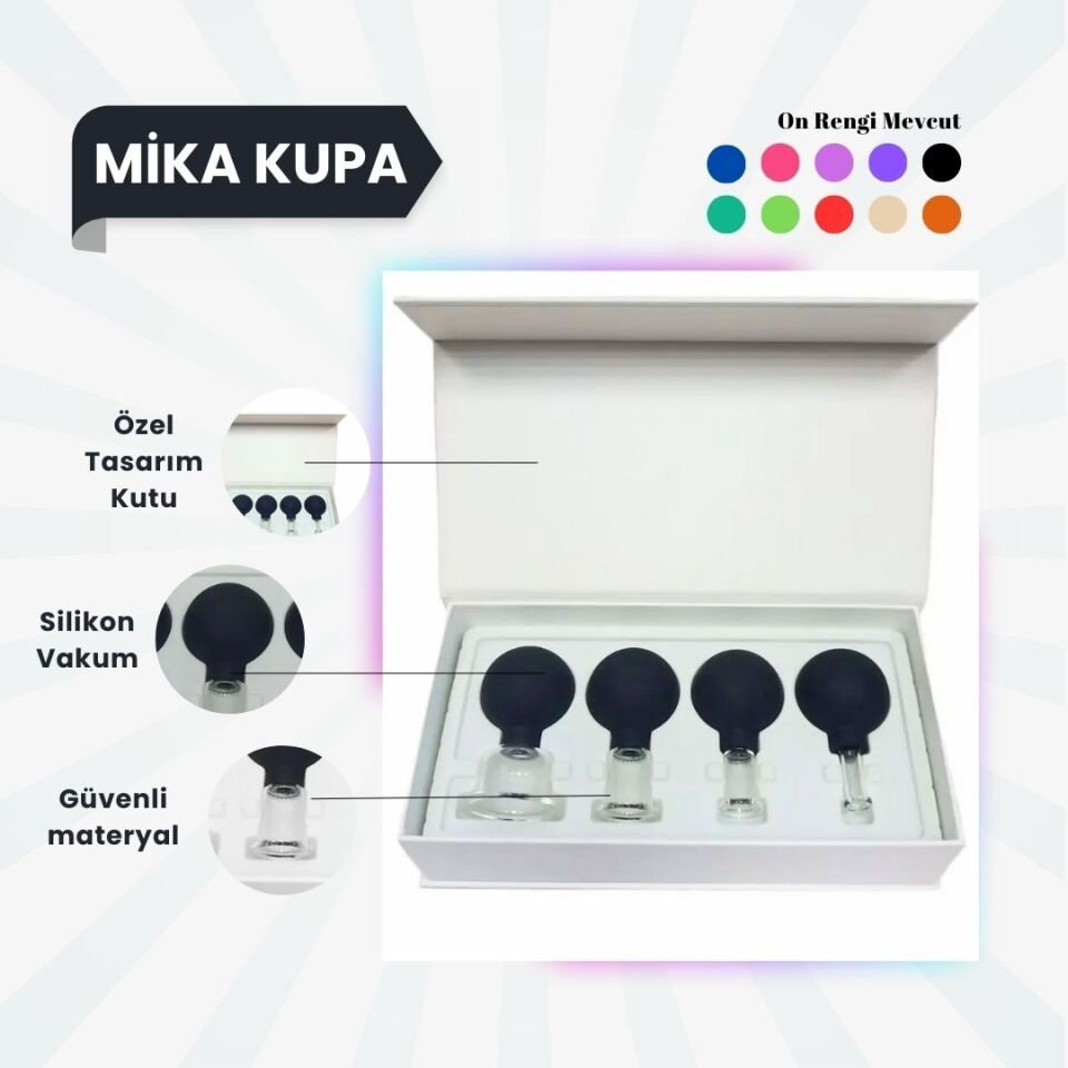 Silikon Vakumlu Mika Yüz Masaj Kupası 4'lü Set Siyah