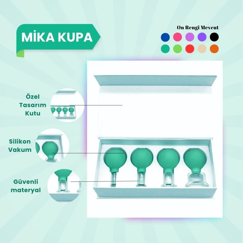 Silikon Vakumlu Mika Yüz Masaj Kupası 4'lü Set Yeşil