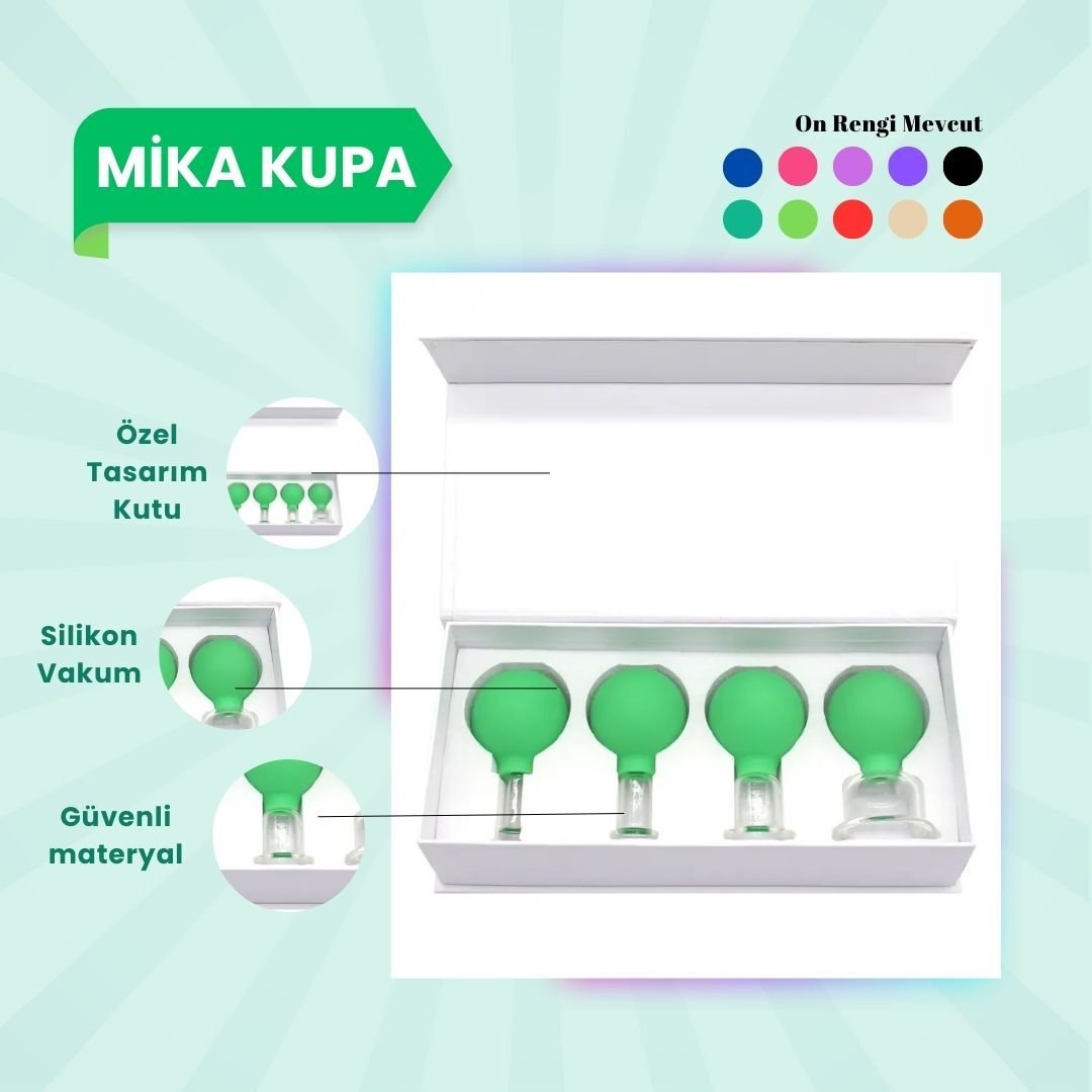 Silikon Vakumlu Mika Yüz Masaj Kupası 4'lü Set Açık Yeşil