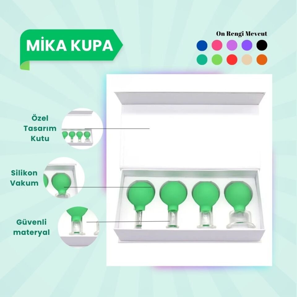 Silikon Vakumlu Mika Yüz Masaj Kupası 4'lü Set Açık Yeşil