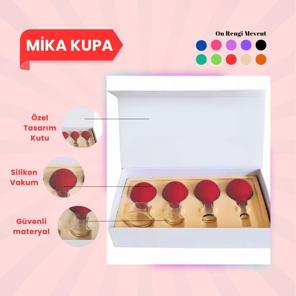 Silikon Vakumlu Mika Yüz Masaj Kupası 4'lü Set Kırmızı
