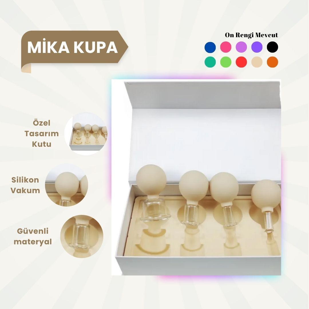 Silikon Vakumlu Mika Yüz Masaj Kupası 4'lü Set Bej