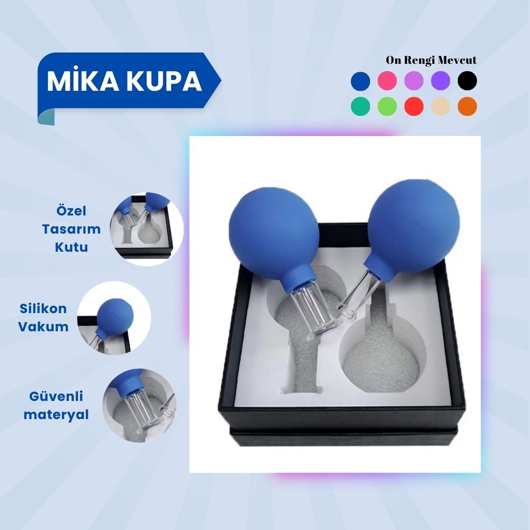 Silikon Vakumlu Mika Yüz Masaj Kupası 2'li Set Mavi