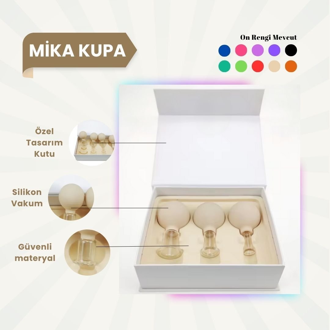 Silikon Vakumlu Mika Yüz Masaj Kupası 3'lü Set Bej