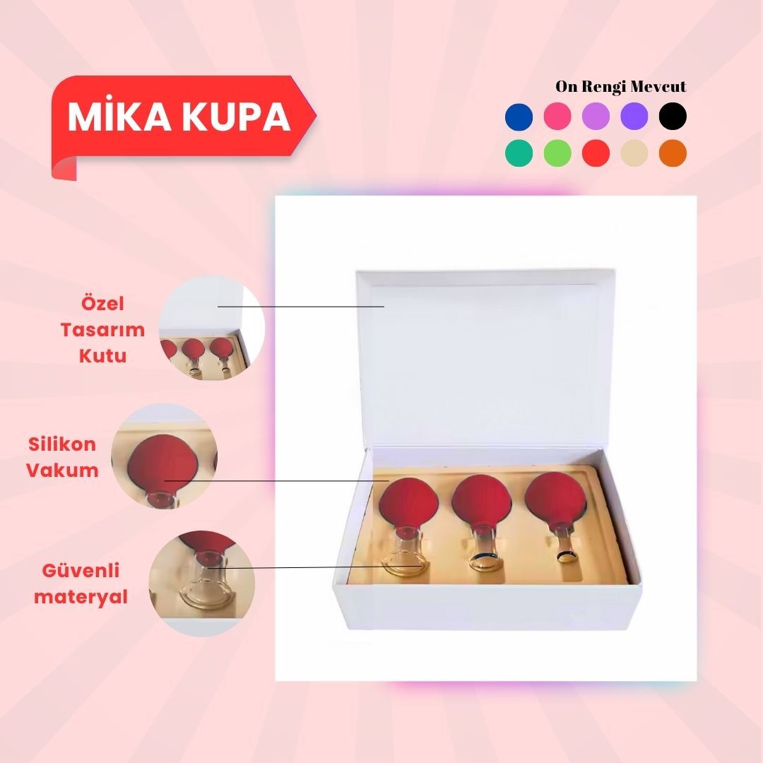 Silikon Vakumlu Mika Yüz Masaj Kupası 3'lü Set Kırmızı