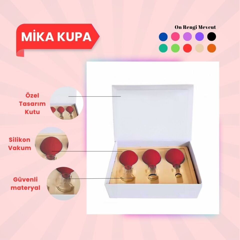 Silikon Vakumlu Mika Yüz Masaj Kupası 3'lü Set Kırmızı