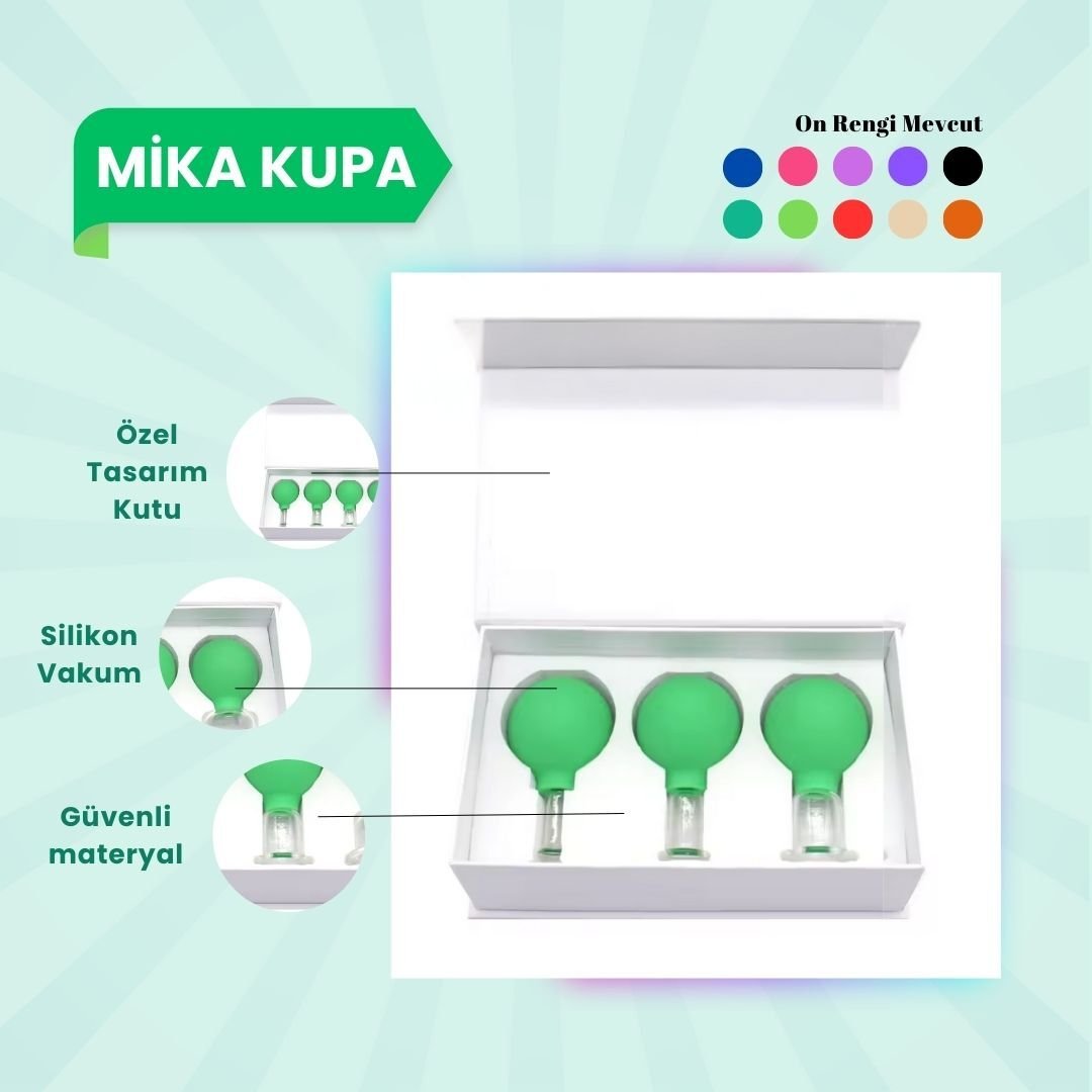 Silikon Vakumlu Mika Yüz Masaj Kupası 3'lü Set Açık Yeşil