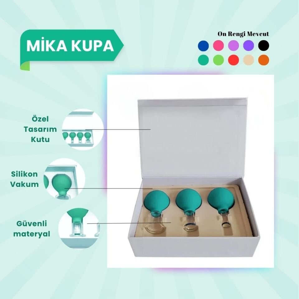 Silikon Vakumlu Mika Yüz Masaj Kupası 3'lü Set Yeşil