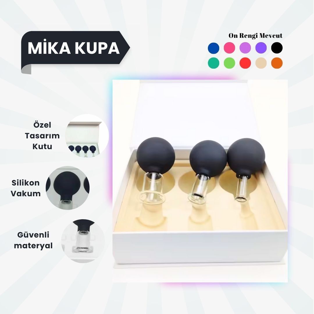 Silikon Vakumlu Mika Yüz Masaj Kupası 3'lü Set Siyah