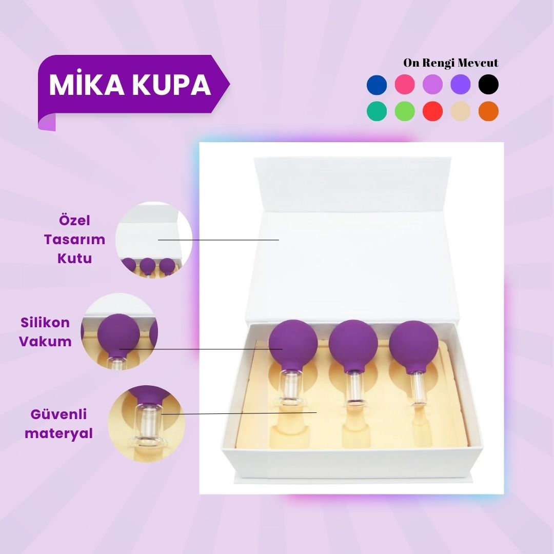 Silikon Vakumlu Mika Yüz Masaj Kupası 3'lü Set Koyu Mor