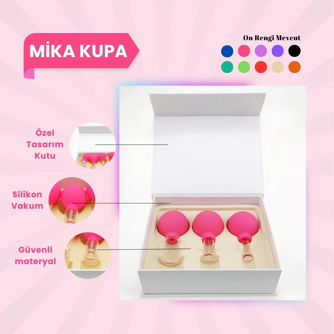 Silikon Vakumlu Mika Yüz Masaj Kupası 3'lü Set Pembe