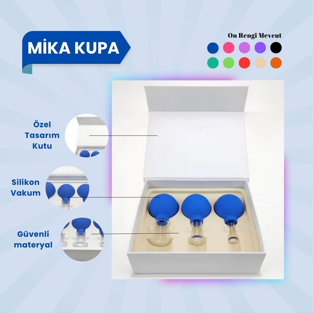 Silikon Vakumlu Mika Yüz Masaj Kupası 3'lü Set Mavi