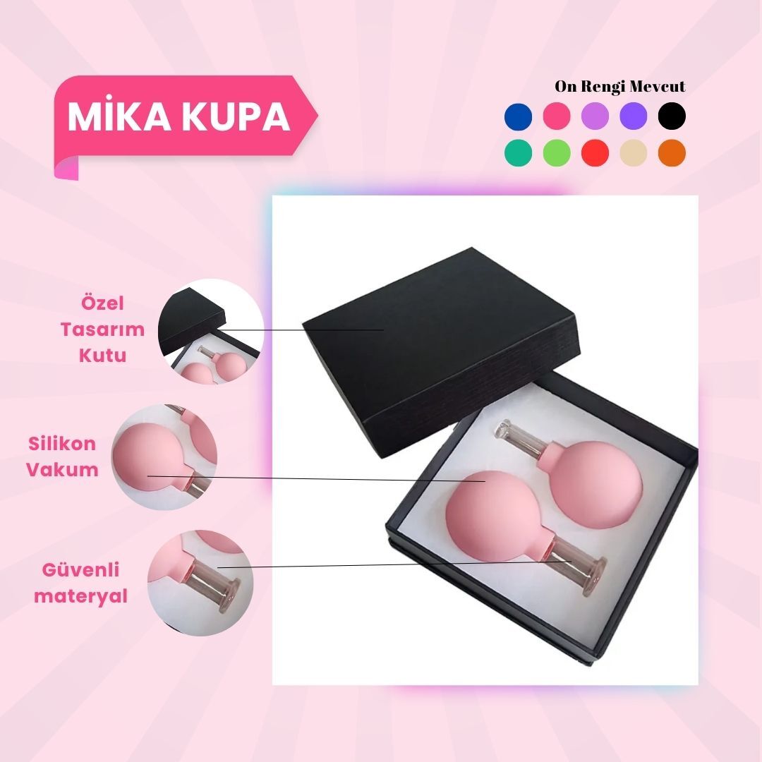 Silikon Vakumlu Mika Yüz Masaj Kupası 2'li Set Pembe