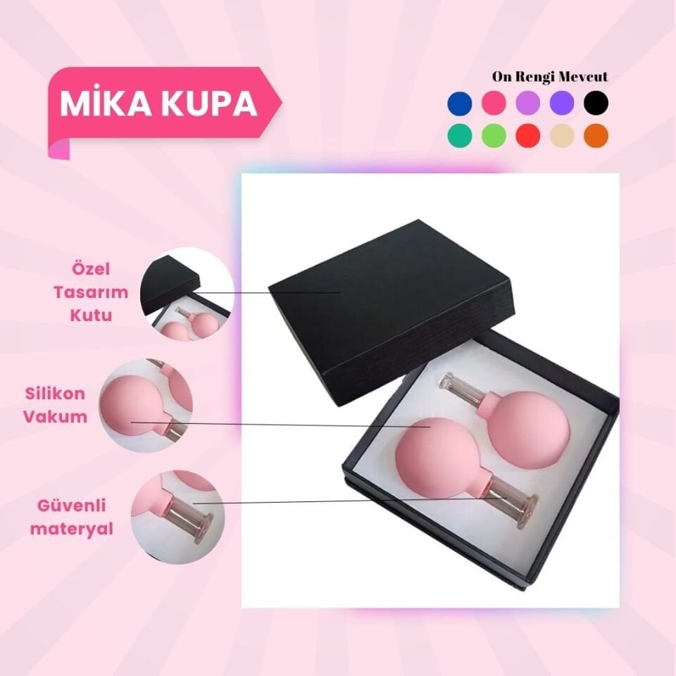 Silikon Vakumlu Mika Yüz Masaj Kupası 2'li Set Pembe
