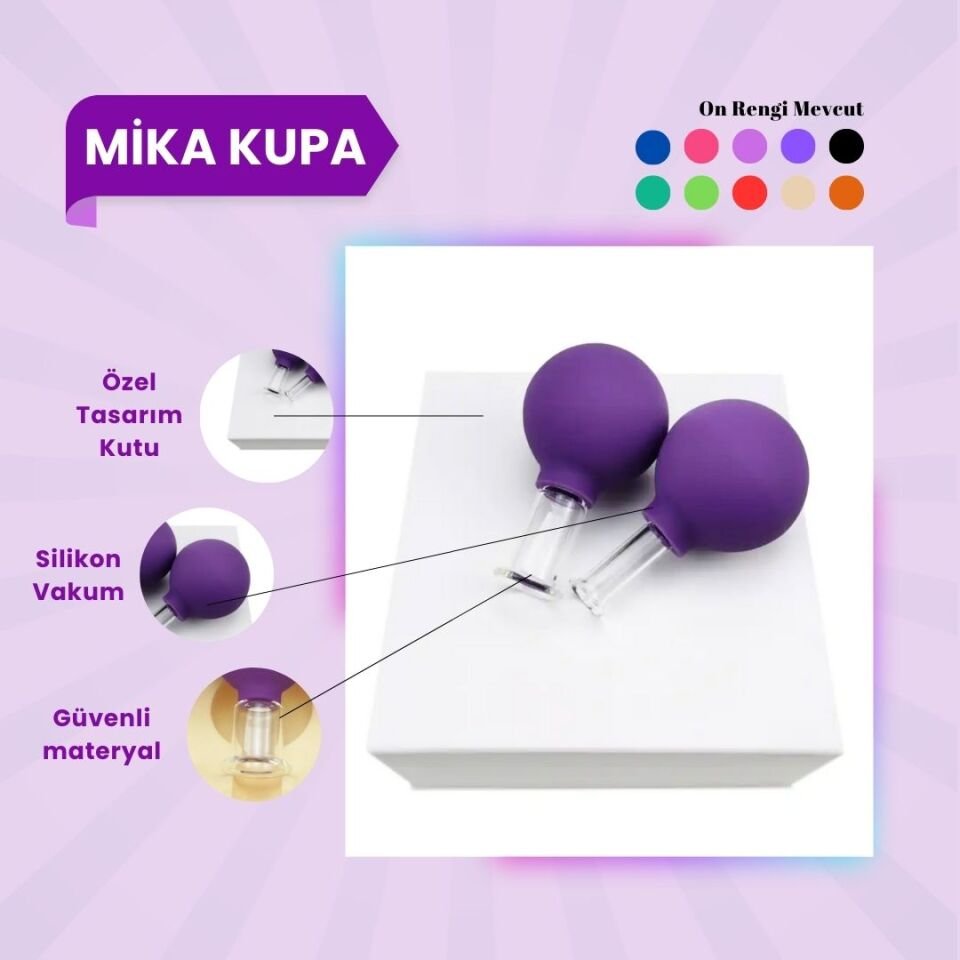 Silikon Vakumlu Mika Yüz Masaj Kupası 2'li Set Koyu Mor