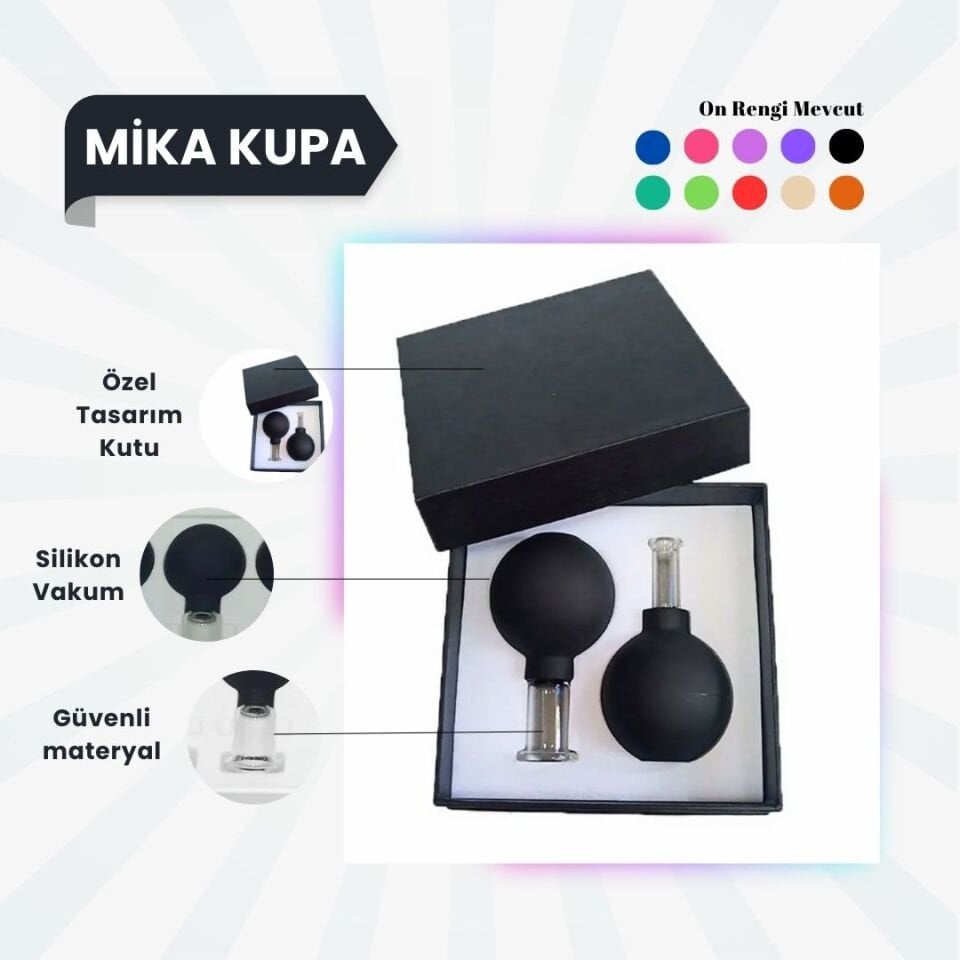 Silikon Vakumlu Mika Yüz Masaj Kupası 2'li Set Siyah