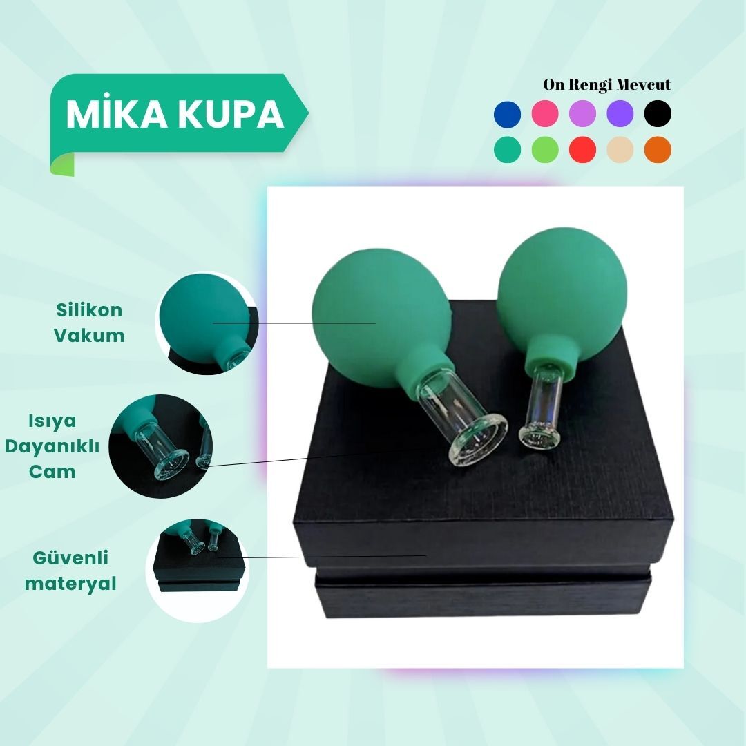 Silikon Vakumlu Mika Yüz Masaj Kupası 2'li Set Yeşil