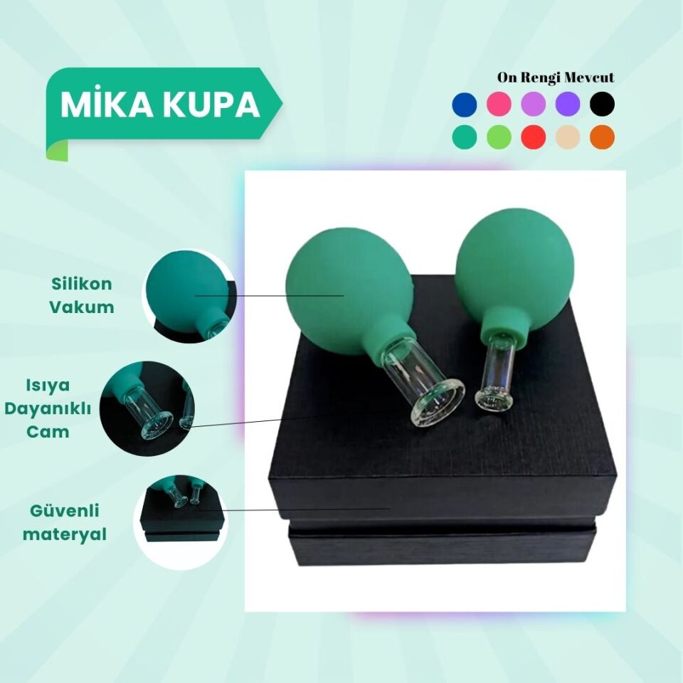 Silikon Vakumlu Mika Yüz Masaj Kupası 2'li Set Yeşil