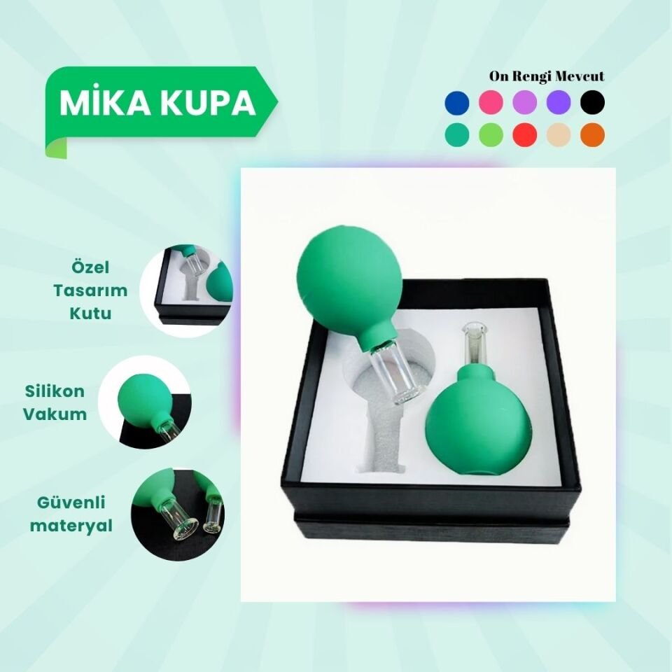 Silikon Vakumlu Mika Yüz Masaj Kupası 2'li Set Açık Yeşil