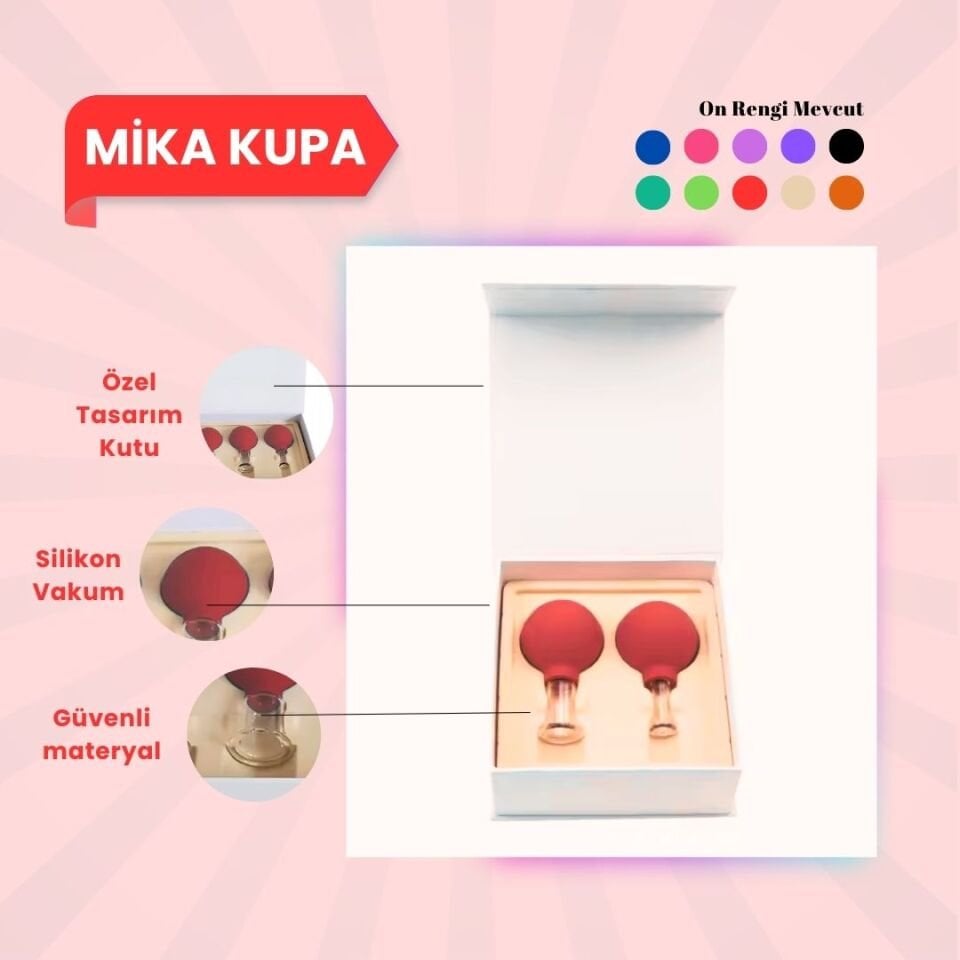 Silikon Vakumlu Mika Yüz Masaj Kupası 2'li Set Kırmızı