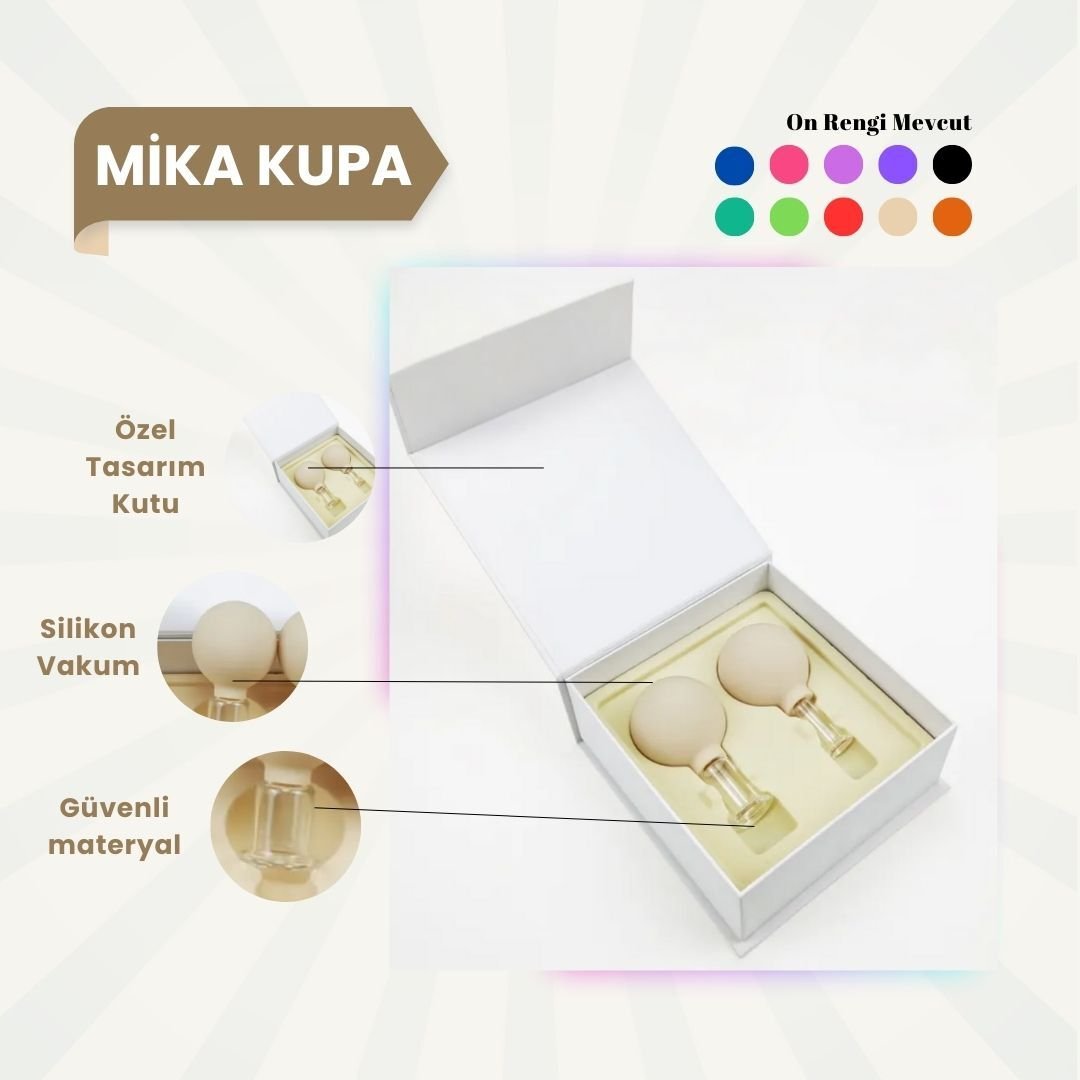 Silikon Vakumlu Mika Yüz Masaj Kupası 2'li Set Bej