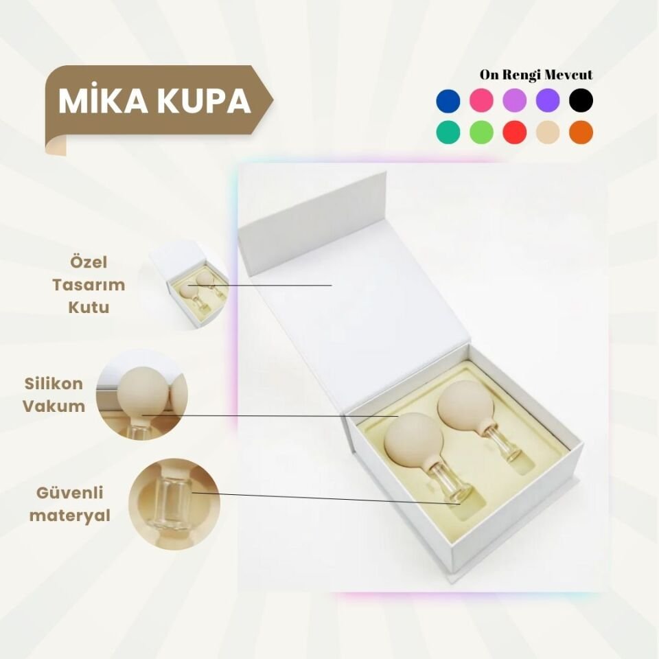 Silikon Vakumlu Mika Yüz Masaj Kupası 2'li Set Bej