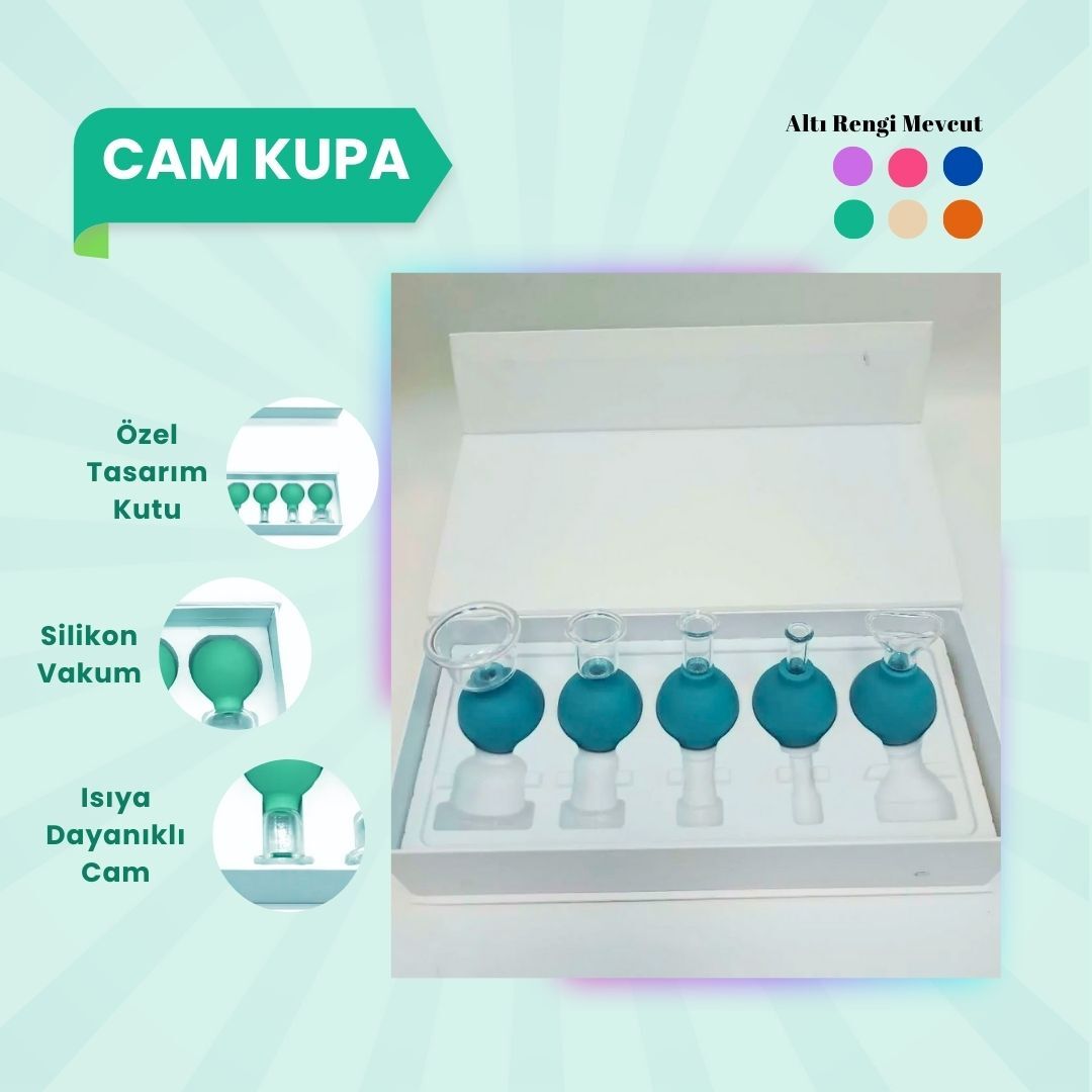 Silikon Vakumlu Cam Yüz Masaj Kupası 5'li Set Yeşil