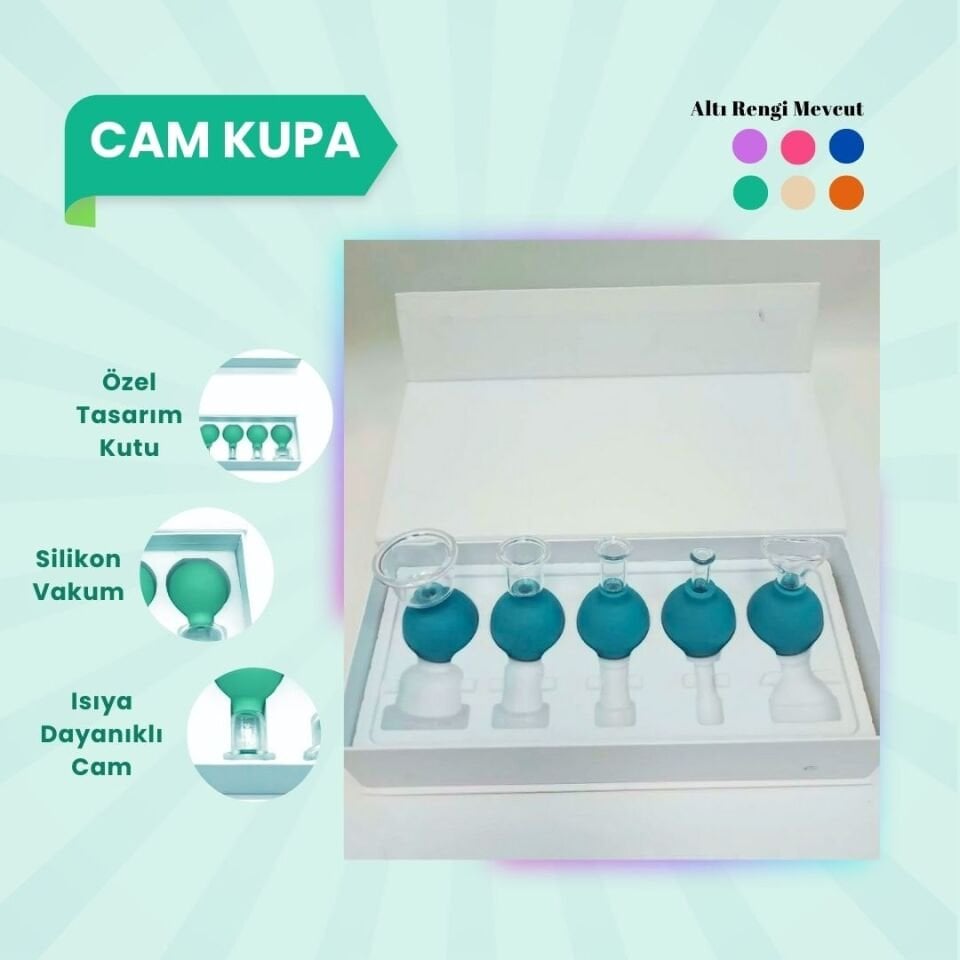 Silikon Vakumlu Cam Yüz Masaj Kupası 5'li Set Yeşil